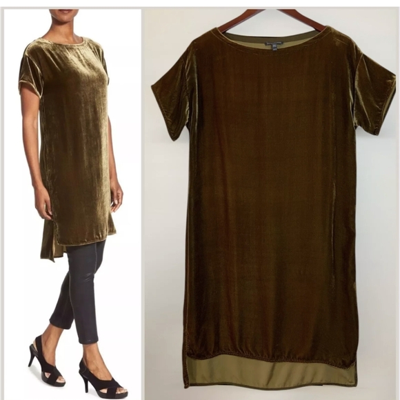 NWOT Eileen Fisher Serpentine Velvet Bateau Neck Tunic Dress S Brown Gold - Picture 1 of 7